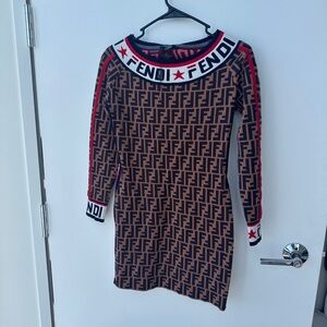 Fendi Brown and Black Logo Dress